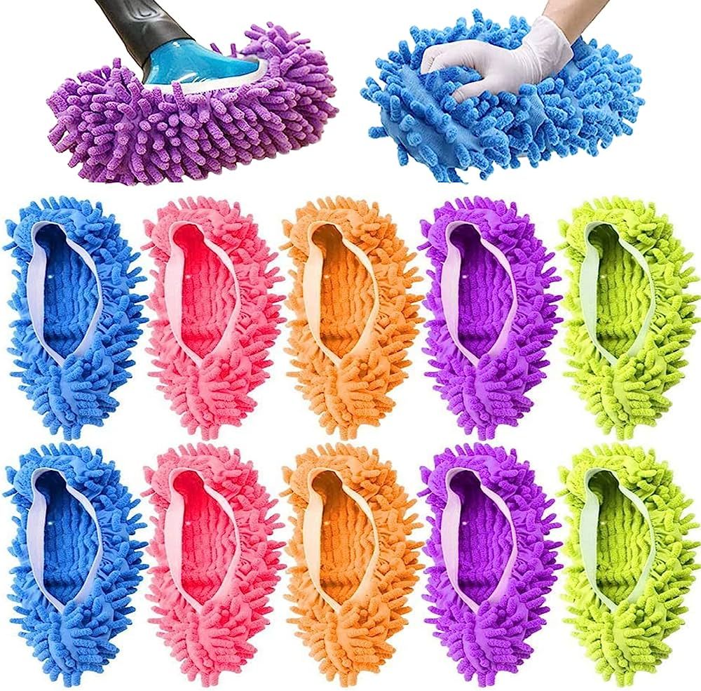 5-Pairs Mop Slippers Shoes for Floor Cleaning, 10 Pcs Washable Microfiber Shoes Cover Foot Dust H... | Amazon (US)