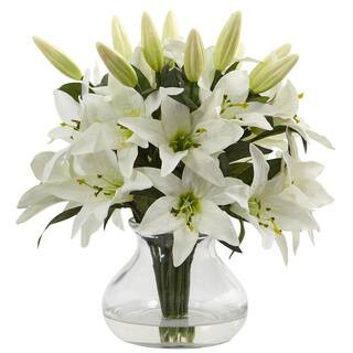 Artificial Lily Arrangement with Vase | The Home Depot