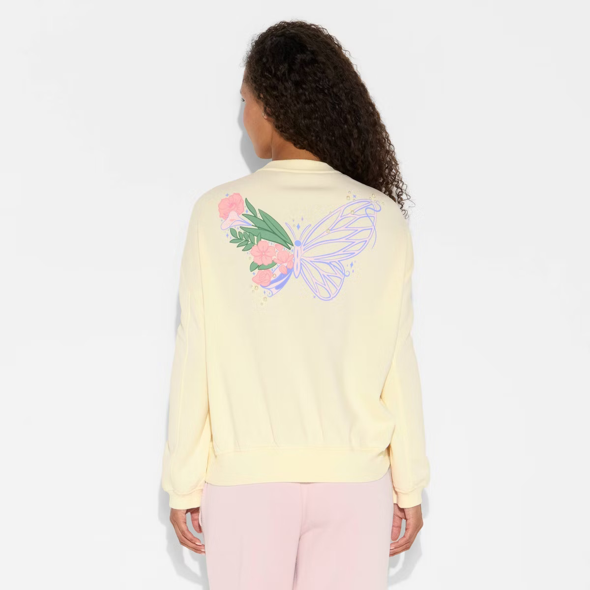 Women's Wicked Butterfly Pearl Graphic Sweatshirt - Cream XXS | Target