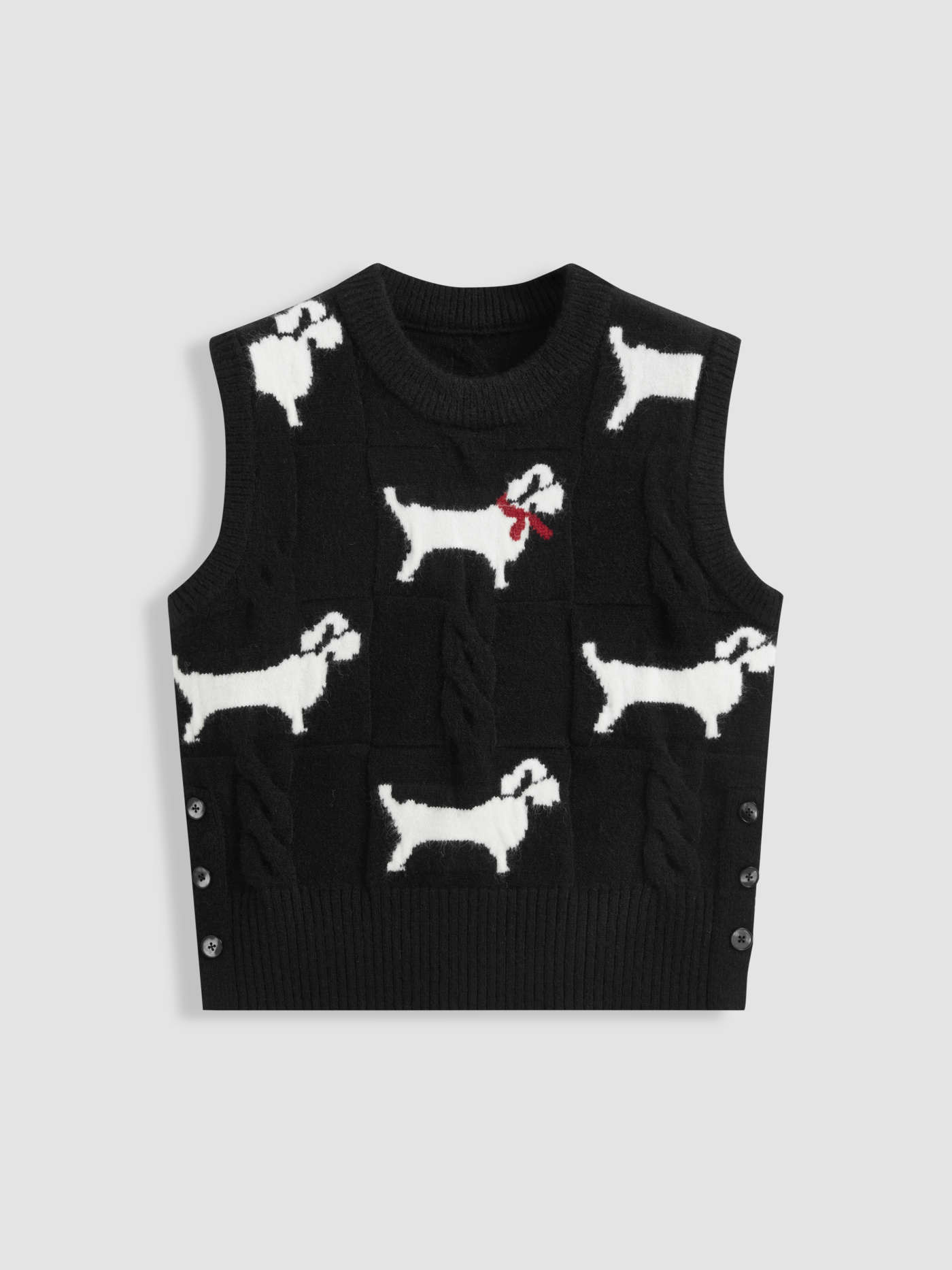 Knit Fabric Cable Knit Round Neckline Dog Pattern Button Vest For Daily Casual | Cider