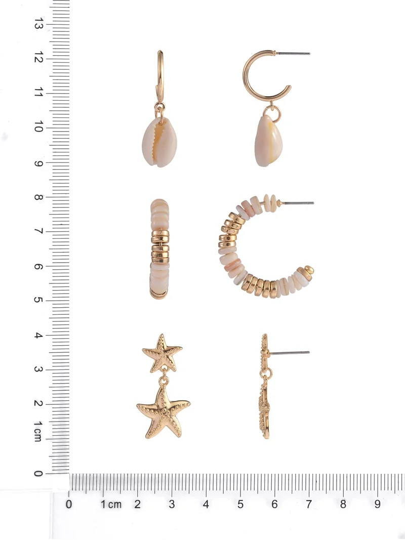 Time and Tru Adult Female Gold-Tone Starfish, Shell, and Beaded Multi Earring Set - 3 Pairs | Walmart (US)
