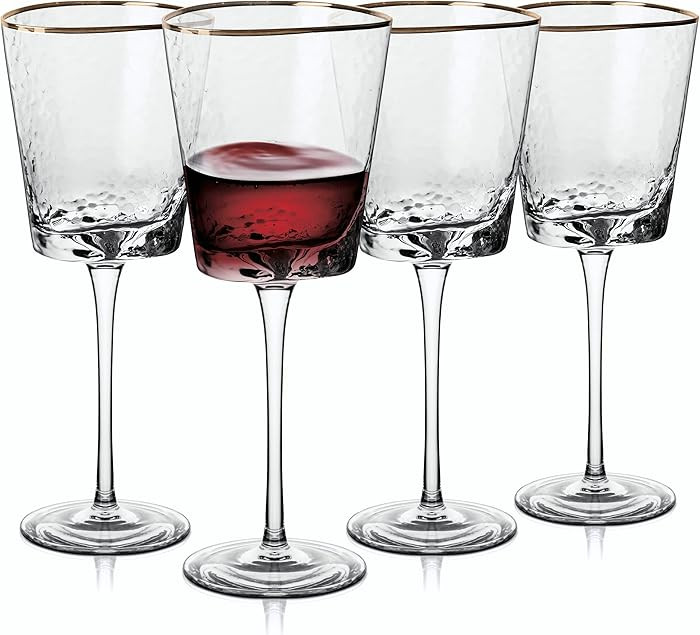 Amalfi Triangular Glassware or Stemware with Gold Rims - Sets of 4 (Wine - S/4) | Amazon (US)