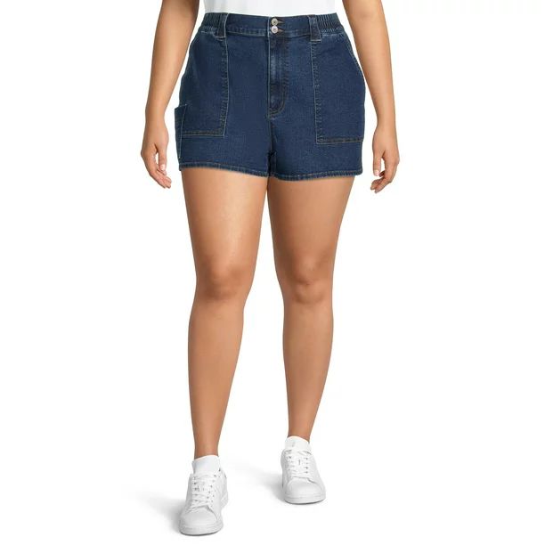 No Boundaries Juniors Plus Denim Carpenter Shorts with Elastic Back | Walmart (US)