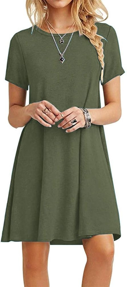 MOLERANI Women's Casual Plain Simple T-Shirt Loose Dress | Amazon (US)