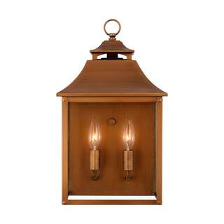 Generation Lighting Galena 17 in. H Natural Copper Outdoor Hardwired Pocket Wall Lantern Sconce w... | The Home Depot