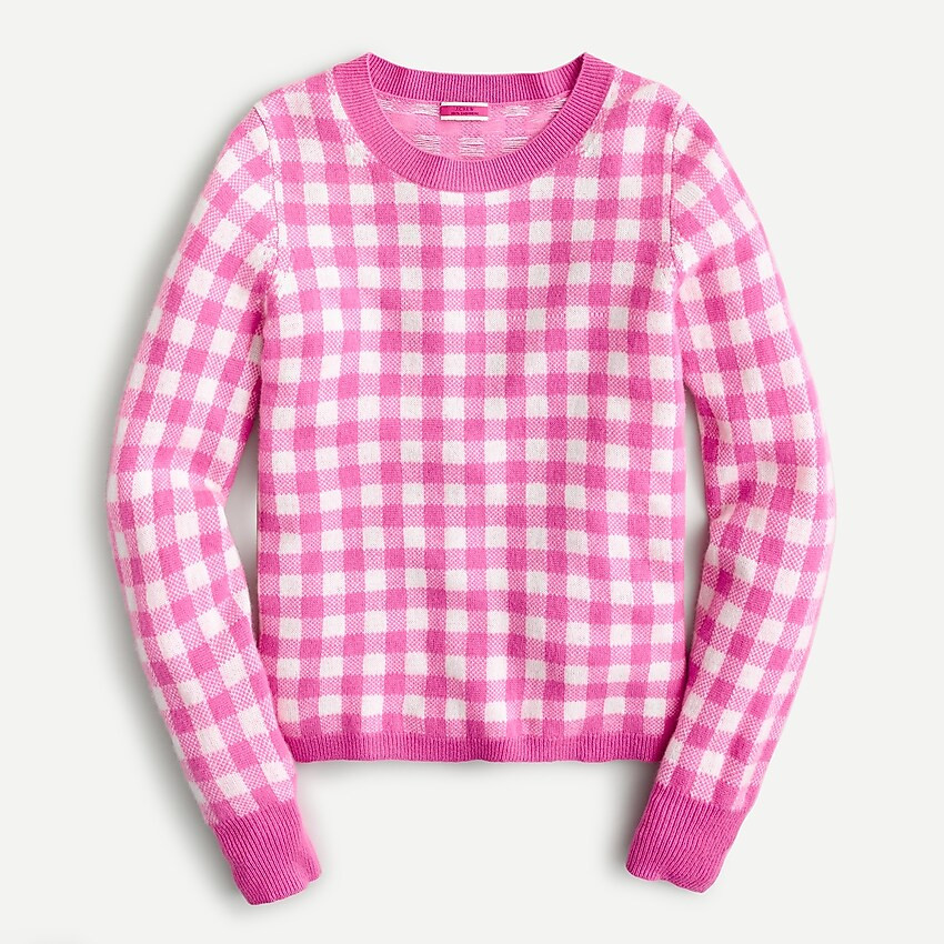 Cashmere crewneck sweater in gingham | J. Crew US