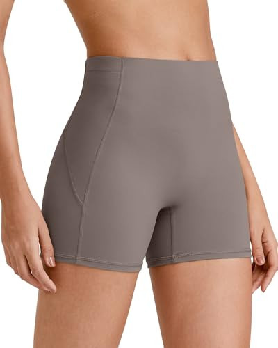 G4Free Biker Shorts for Women High Waisted Yoga & Running Shorts with Pockets Quick Dry Fabric (Taupe,XXL,6") | Amazon (US)