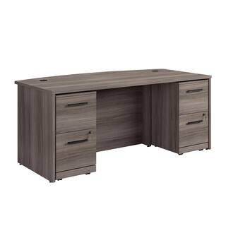 Affirm 71.102 in. x 36 in. D Hudson Elm Bowfront Desk with (2 Assembled) 2-Drawer Mobile File Cabinets | The Home Depot