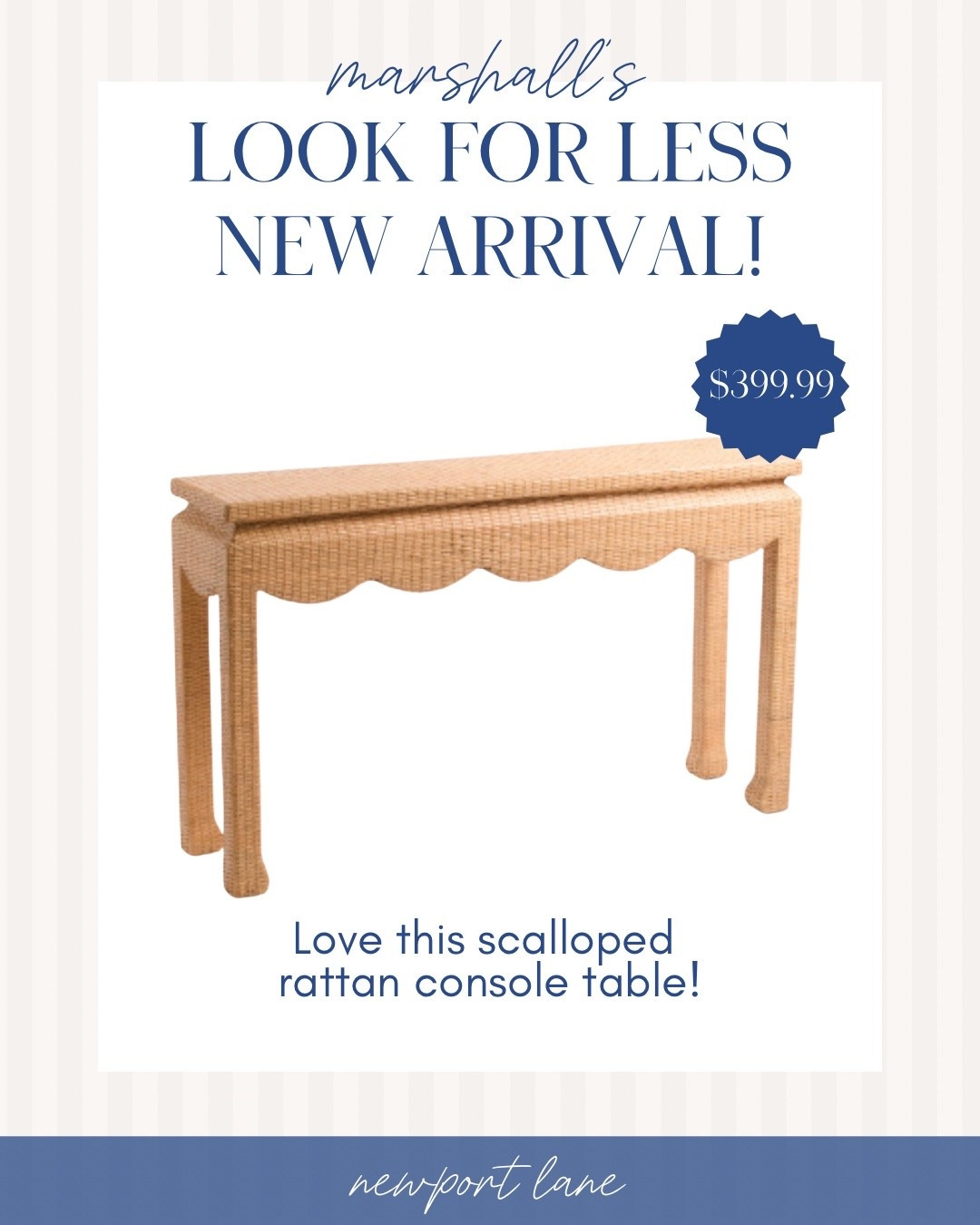 This is your sign to check out this Marshall's scalloped rattan console table for less! If you love adding texture to your home, this is the perfect piece.

entryway furniture, foyer styling, coastal home, home refresh, nautical design, ocean inspired, rattan furniture, look for less

#LTKSeasonal #LTKHome #LTKSaleAlert