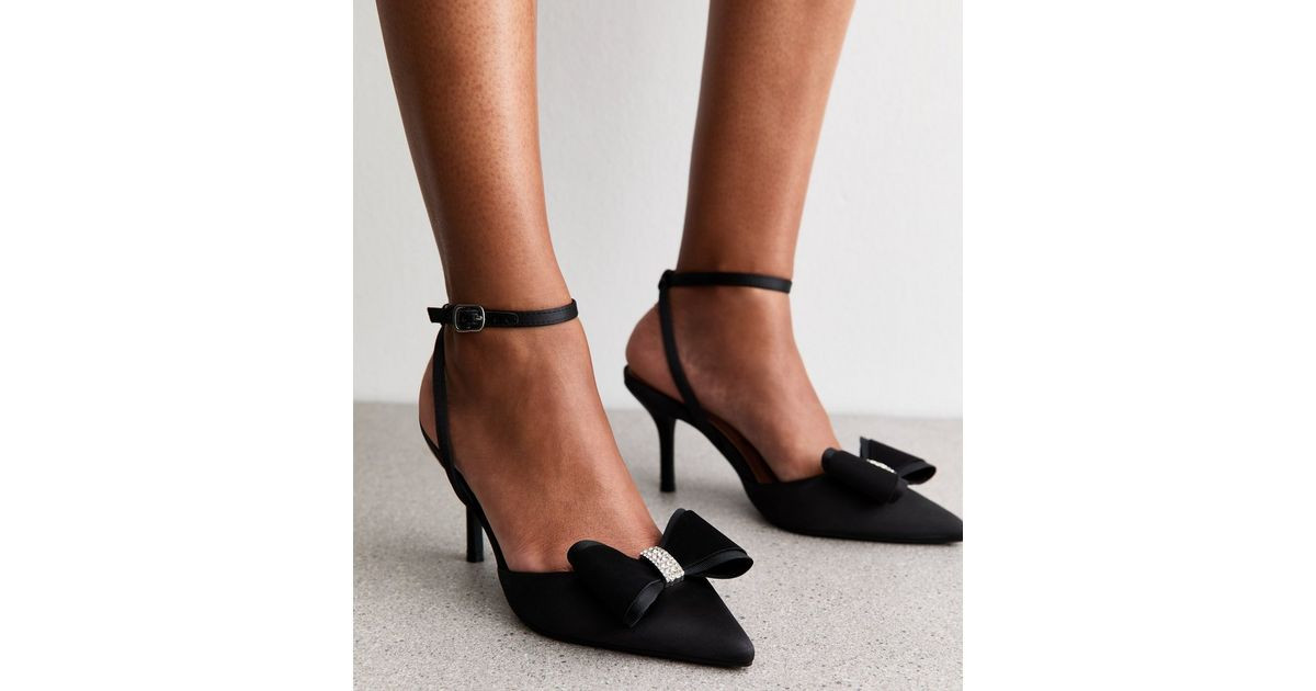 Black Satin Bow Embellished Stiletto Heels | New Look | New Look (UK)