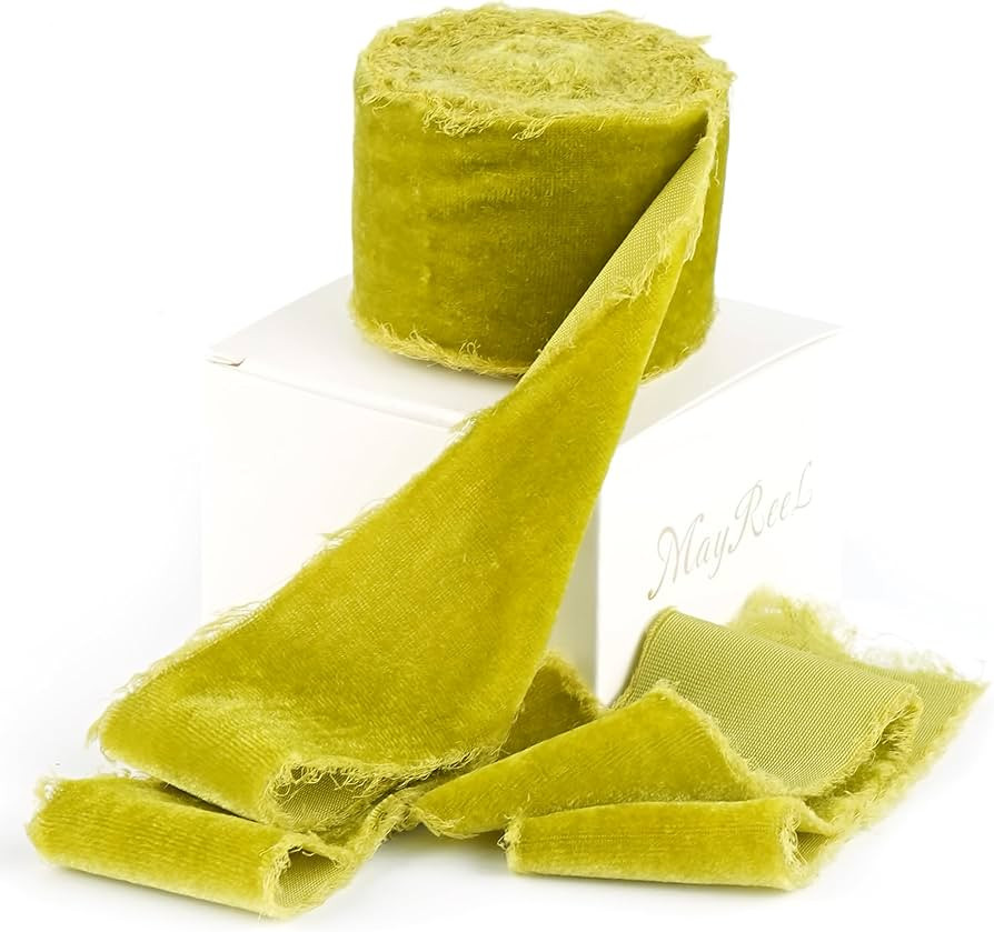 MAYREEL Lime Green Velvet Ribbon 2 Inch x 3 Yards Frayed Edge Silk Velvet Ribbon Hand Torn with R... | Amazon (US)