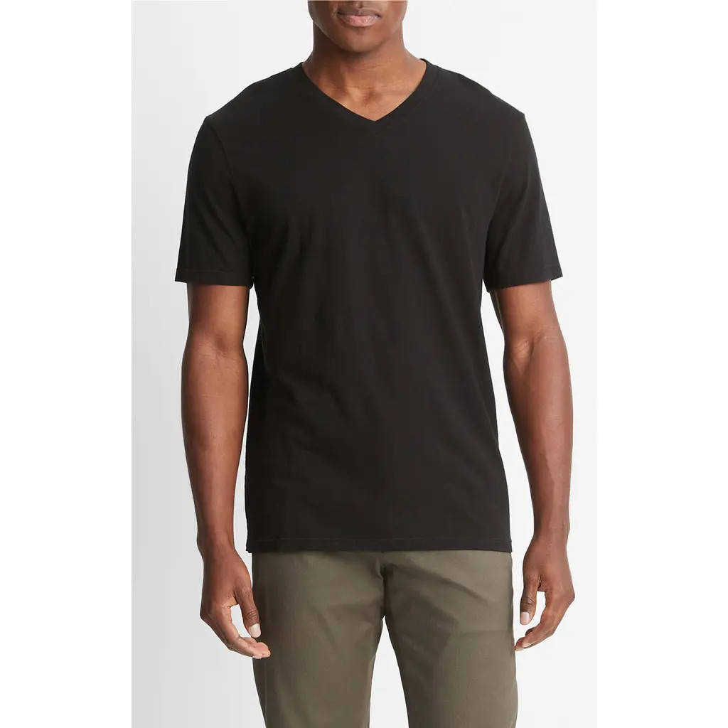 Vince Regular Fit Garment Dyed V-Neck T-Shirt in True Black at Nordstrom, Size Small | Nordstrom
