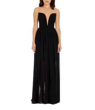 Illusion Plunge Neck Sleeveless Fit and Flare Gown | Dillard's