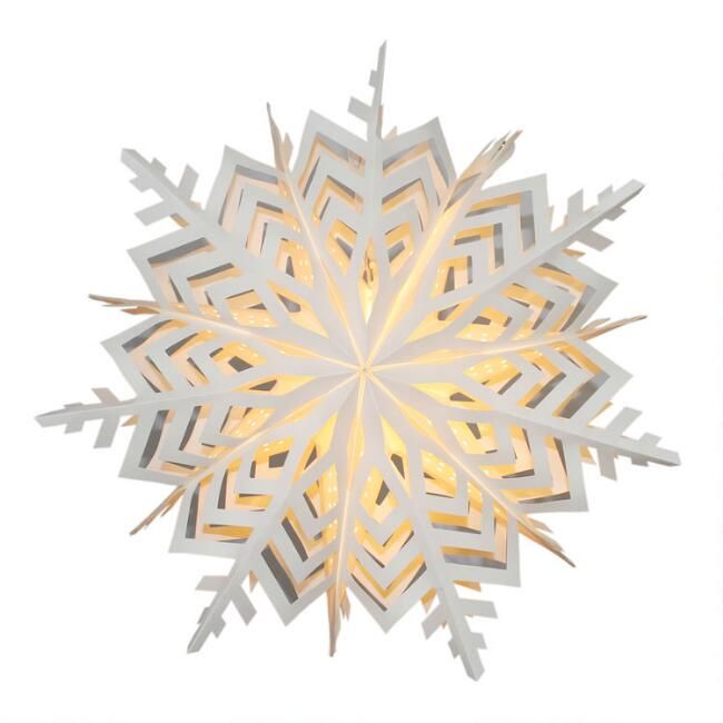 White Layered 3D Snowflake Collapsible Paper Lantern | World Market