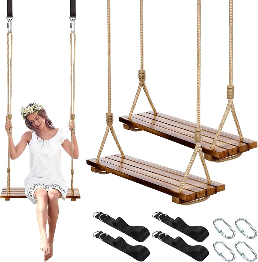 2 Pcs Wood Swing Seat Carbonized Hanging Wood Tree Swing Adjustable Anticorrosive Waterproof 440l... | Amazon (US)