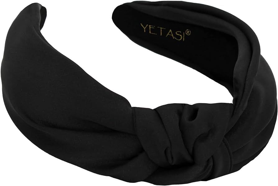 YETASI Black Satin Headbands for Women - Elegant, Chic and Comfortable Knotted Headband made of N... | Amazon (US)