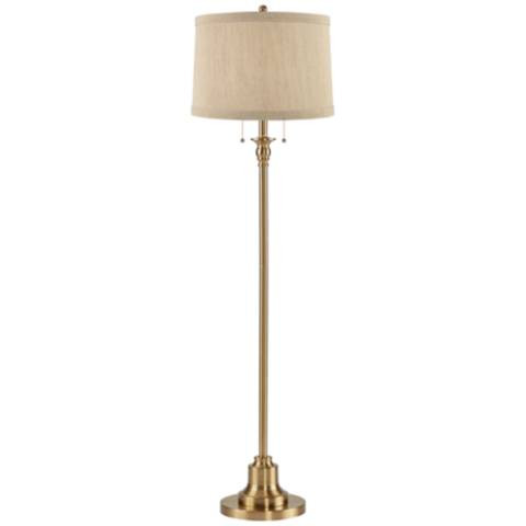 Possini Euro Dyna 58" Antique Brass and Natural Linen Shade Floor Lamp | Lamps Plus
