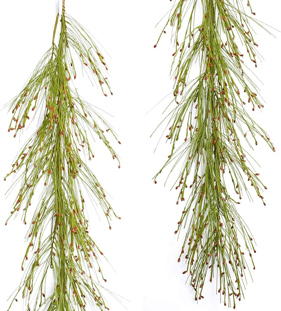 Idyllic 4FT Garland with Artificial Red Berries, Pine Needles Fake Hanging Vine Plant for Home De... | Amazon (US)
