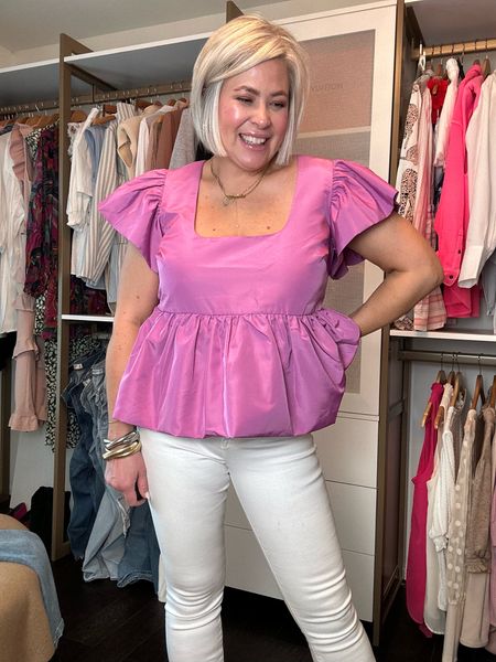 Xpress peplum top fits true to size wearing a large. This is the perfect top to pair with skinny white jeans and it’s great for someone with an apple shaped tummy.

#LTKSeasonal #LTKFind #LTKsalealert