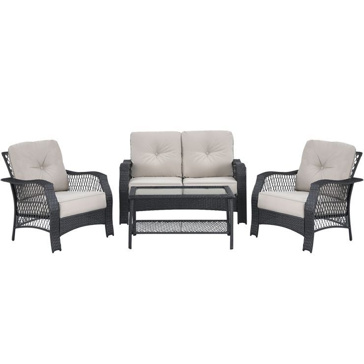 Tangkula 4PCS Patio Rattan Furniture Set Outdoor Conversation Set w/Tempered Glass Coffee Table B... | Target