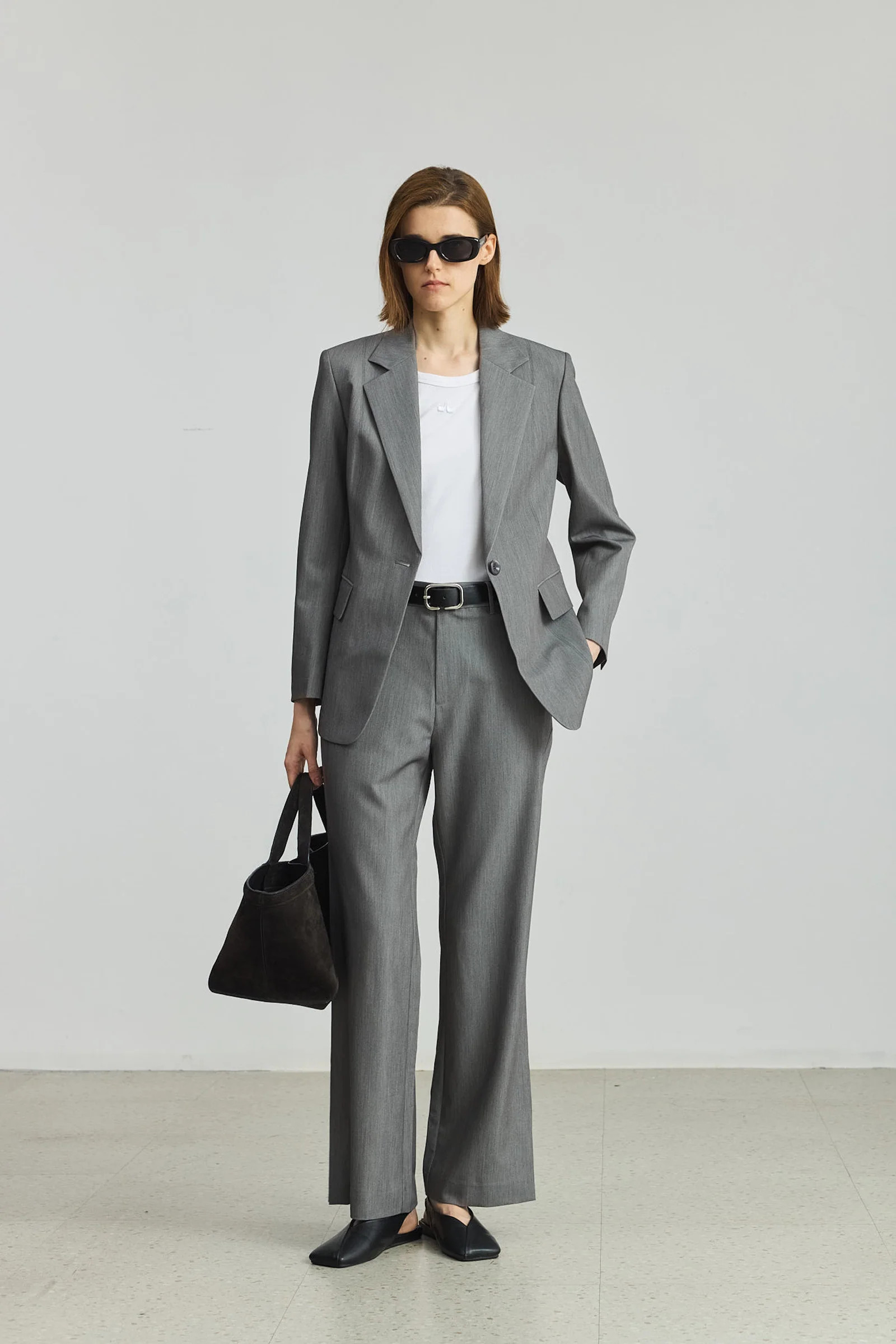 LILY Grey-Toned Tailored High-Waisted Flared Trousers | LILY Studio