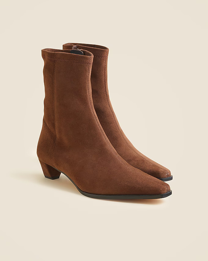 Remi square-toe ankle boots in stretch suede | J. Crew US