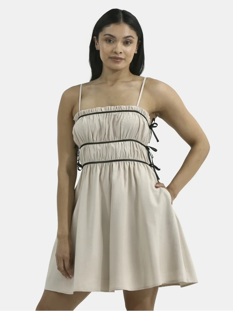 No Boundaries Smocked Mini Dress with Bows, Women's | Walmart (US)