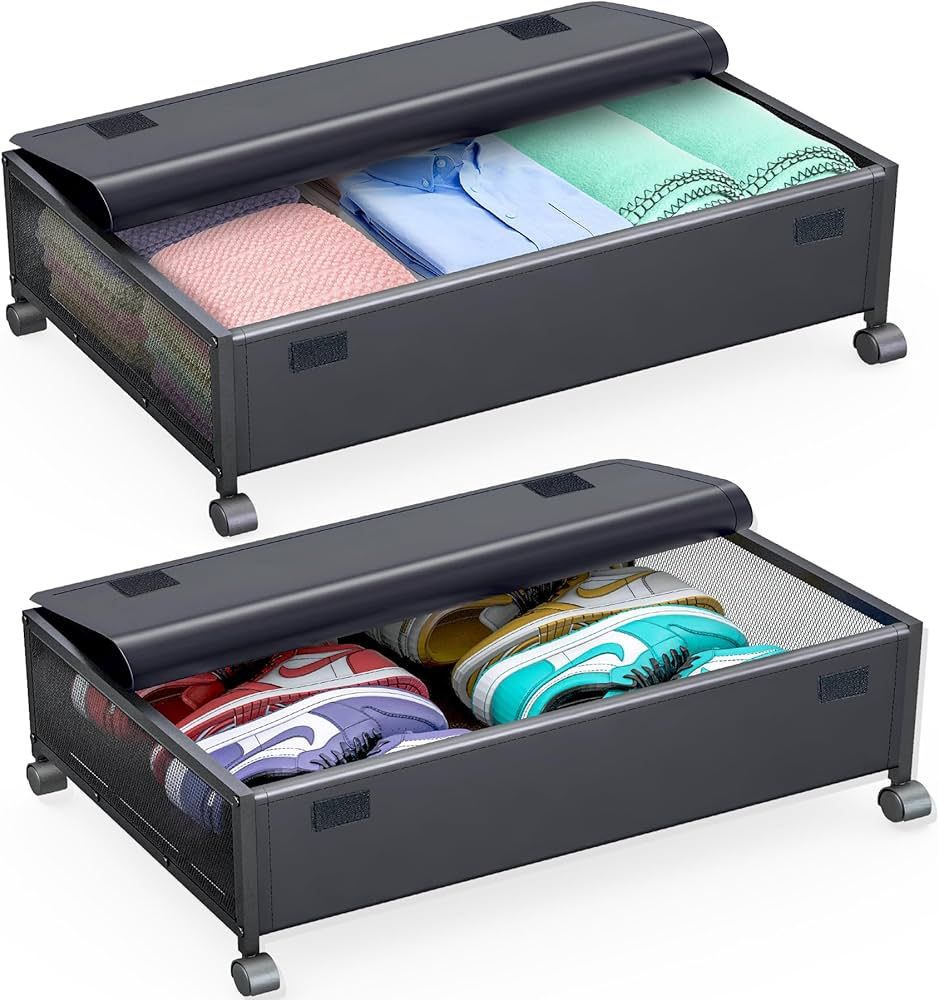 WOMRICH Under Bed Storage Containers with Wheels, Under Bed Shoe Storage, Under the Bed Storage D... | Amazon (US)
