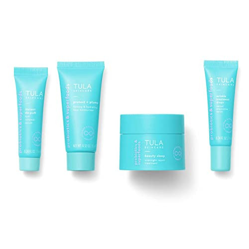 TULA Skin Care Your Best Skin At Every Age Firming & Smoothing Discovery Kit, New Packaging - Wrinkle Treatment, Face Moisturizer, Eye Serum and Overnight Repair Treatment, Anti-Aging, 4-Piece Kit | Amazon (US)