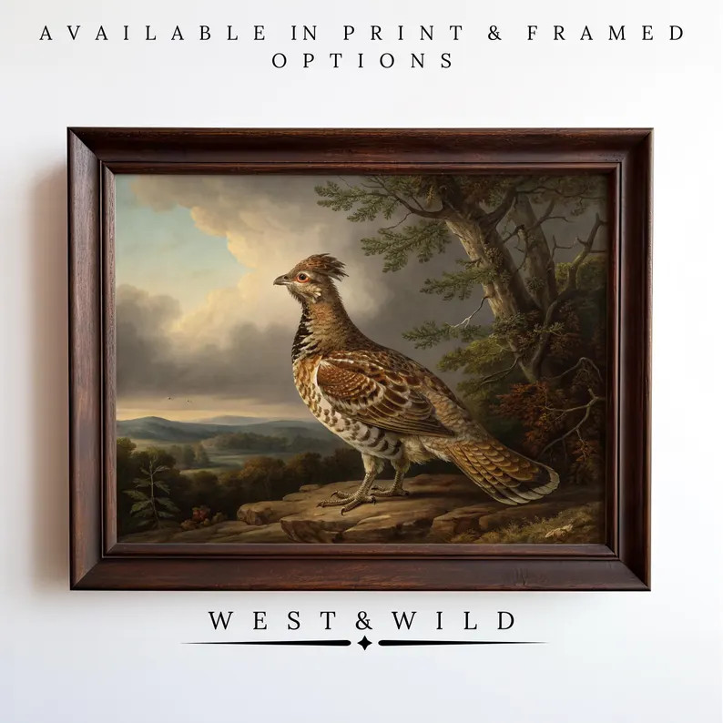 Grouse Fowl Oil Painting Vintage Wall Art Poster Bold Framed Bird Decor of Antique Illustration f... | Etsy (US)