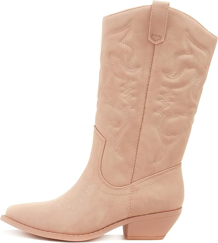 Amazon.com | Soda Women Cowgirl Cowboy Western Stitched Boots Pointy Toe Knee High Reno-S (7, PIN... | Amazon (US)