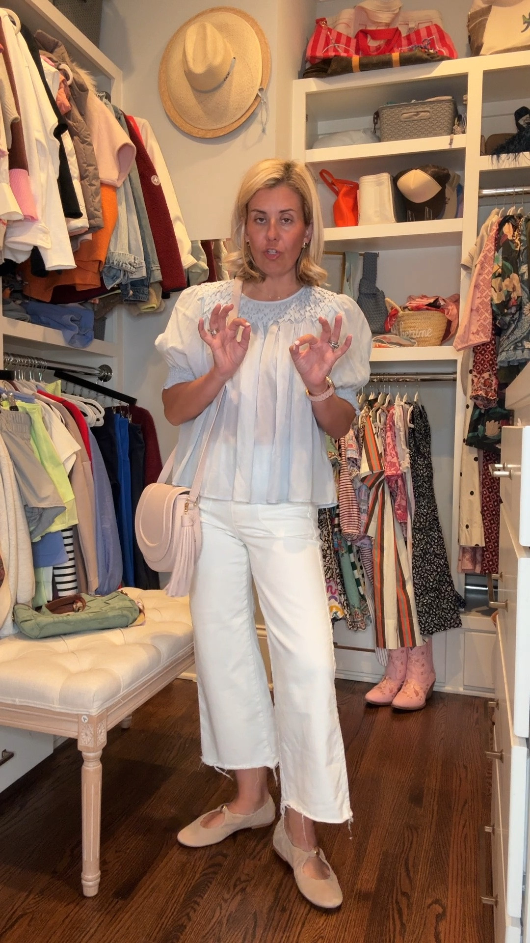 I think this should be our uniform…endless styling possibilities with a white top and jeans. 

Sizing:
Top - xs
Jeans - 26P
Mary Jane’s - 7.5 (1/2 size down)

#LTKdayinmylife #LTKSeasonal #LTKOver40