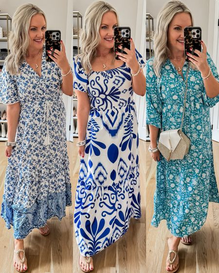 Love these blue and white dresses from Amazon! Perfect for vacation! So comfy, lightweight and love that they have sleeves! I’m wearing size small in all 3. 
Maxi dress
Summer dress
Casual dress


#LTKFindsUnder50 #LTKStyleTip #LTKOver40