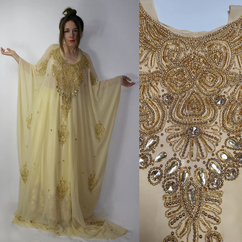 Vintage Embroidered Beaded Boho Kaftan Skirt Set / Maxi Golden Party Caftan Kaftan Skirt and Top ... | Etsy (US)