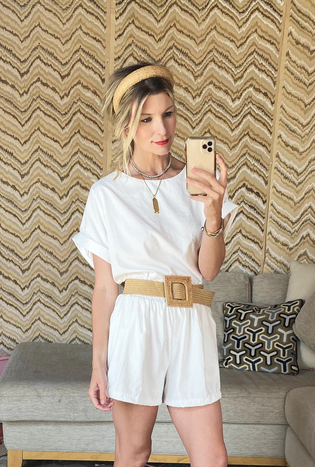 Square Rattan Buckle Stretch Belt - Natural | Shop BURU