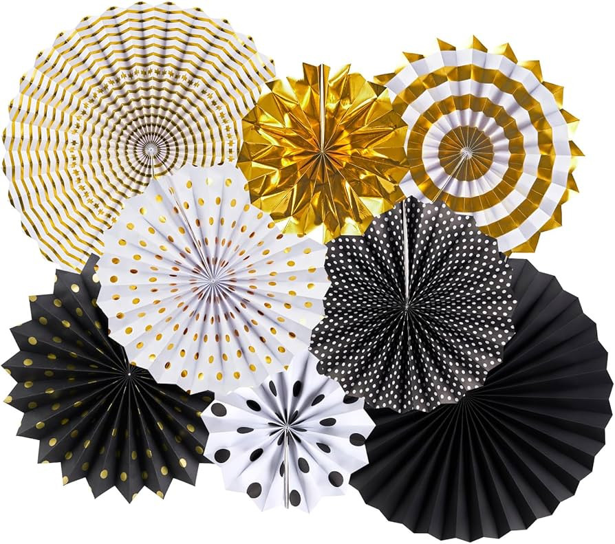 SUNBEAUTY Pack of 8 Gold Black Paper Fans Paper Fans Classroom Decoration Halloween Decoration Ha... | Amazon (US)