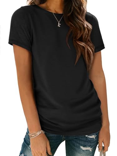 ATHMILE Ladies Tops and Short Sleeve T Shirts for Women Round Neck Simple Clothes Basic Tee 2026 Trendy Black | Amazon (US)
