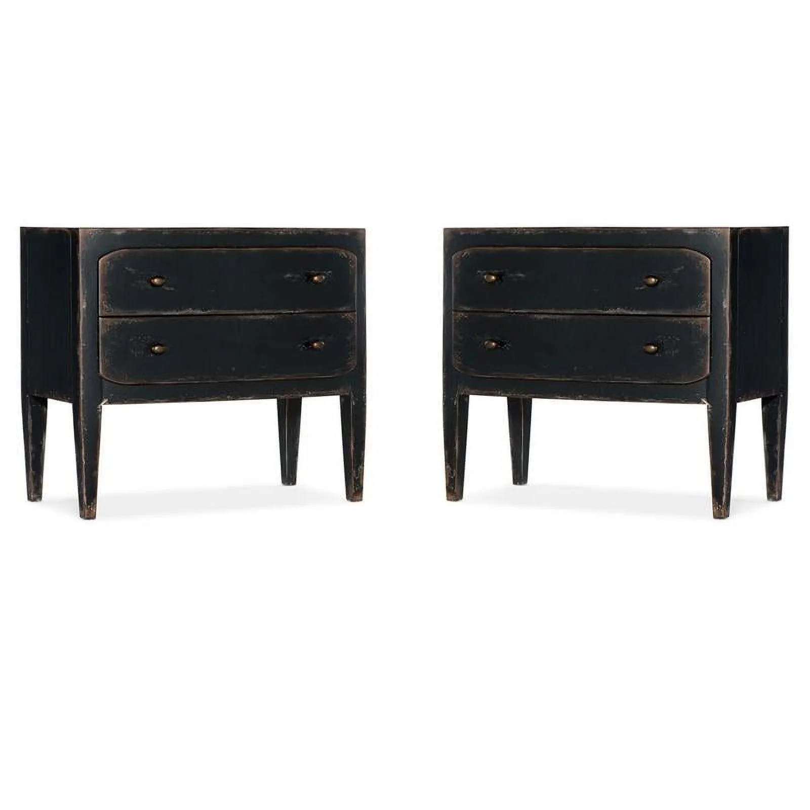 Home Square Set of 2 Two-Drawer Wood Nightstands in Distressed Black | Walmart (US)