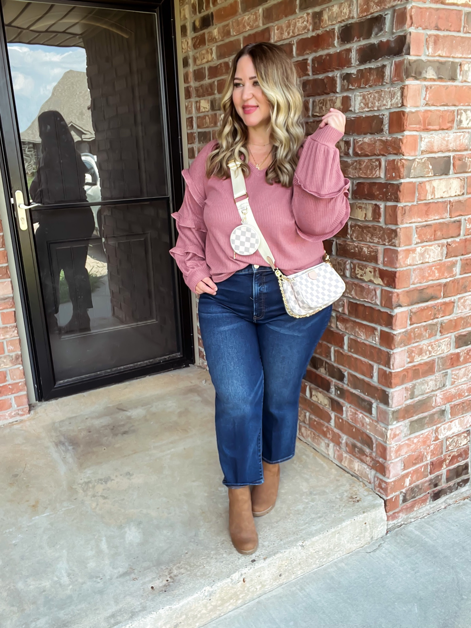 Today 9/19/22
Save 45% on this shirt right now! 
Use code 25BRWKZD to get
25% off this shirt and clip the 20% off coupon! Promo starts at 7:00 AM PDT

Top size XL tts
Jeans size 16 tts
Booties (older. Linking similar) 