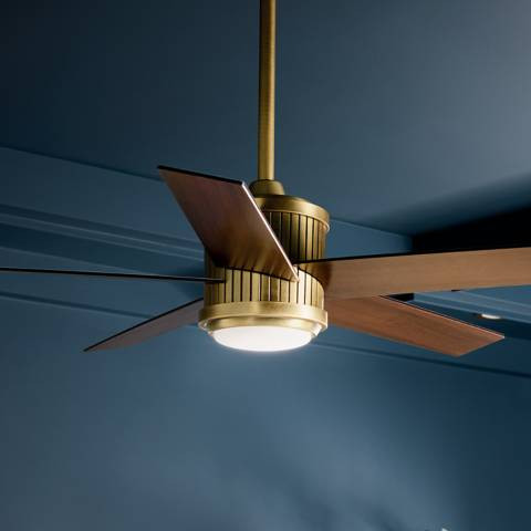 48" Brahm Natural Brass LED Ceiling Fan with Walnut Blades | Lamps Plus