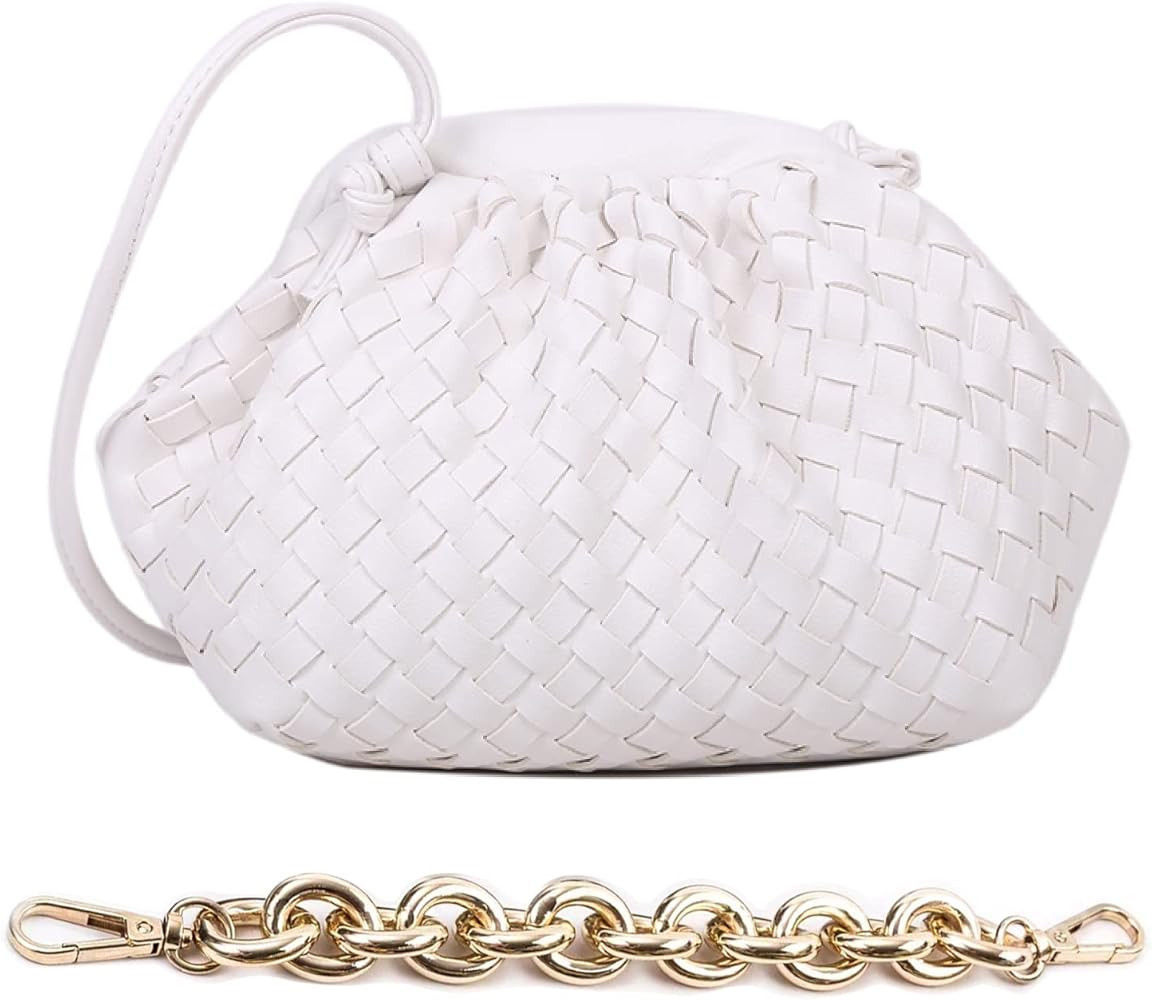 Trendy Dumpling Ruched Clutch Cloud Shape Dupe Chunky Chain Pouch Shoulder Bag PU Leather Woven Hand | Amazon (US)