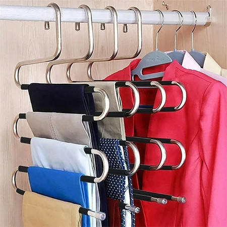 HONEIER S Shape Non Slip 5-Tier Pants Hanger, Stainless Steel, 4 Pack | Walmart (US)
