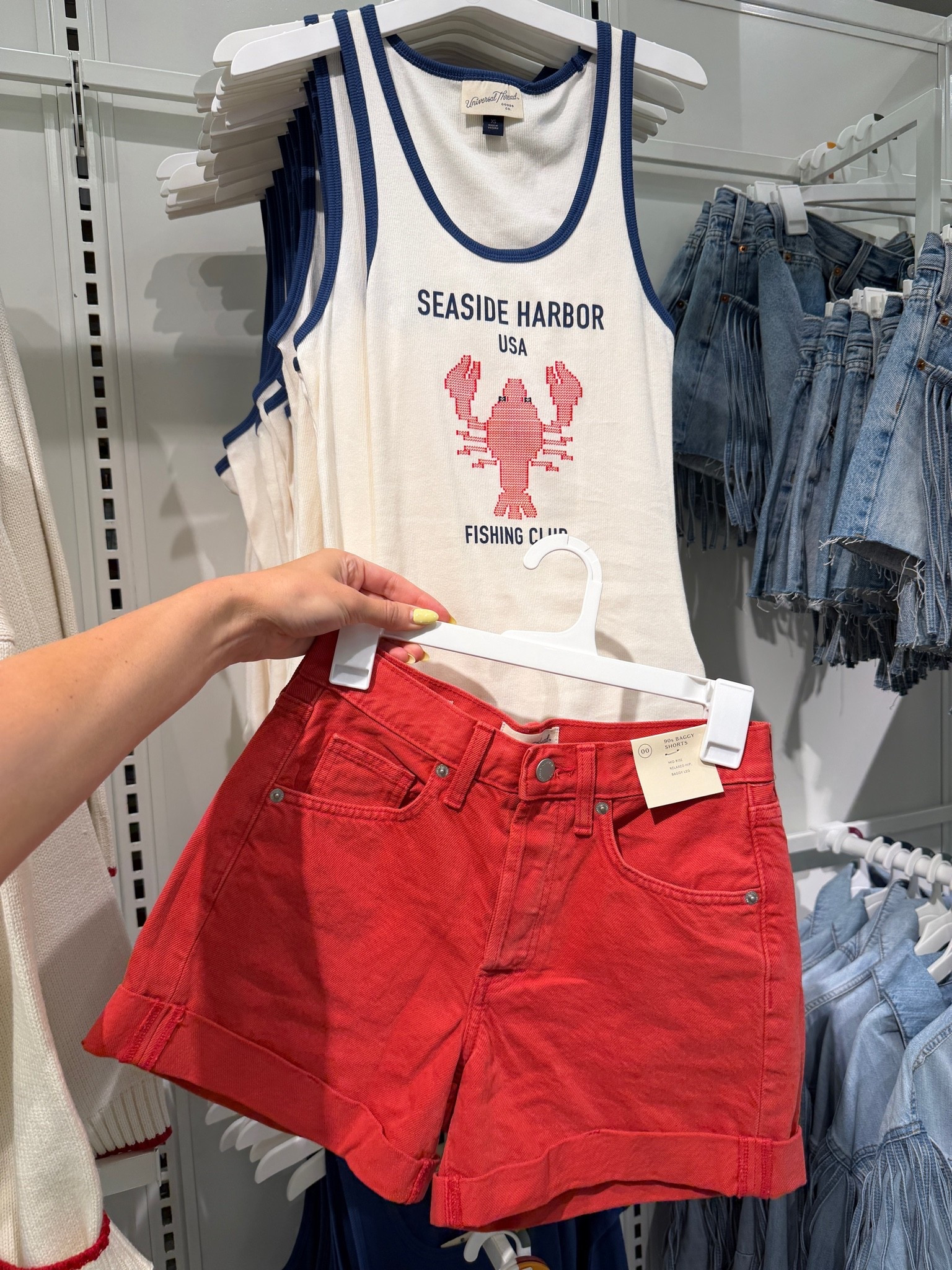 Cute summer outfit/ shorts fit tts 

Red jean shorts, tanks lobster target

#LTKSeasonal #LTKTall #LTKootd
