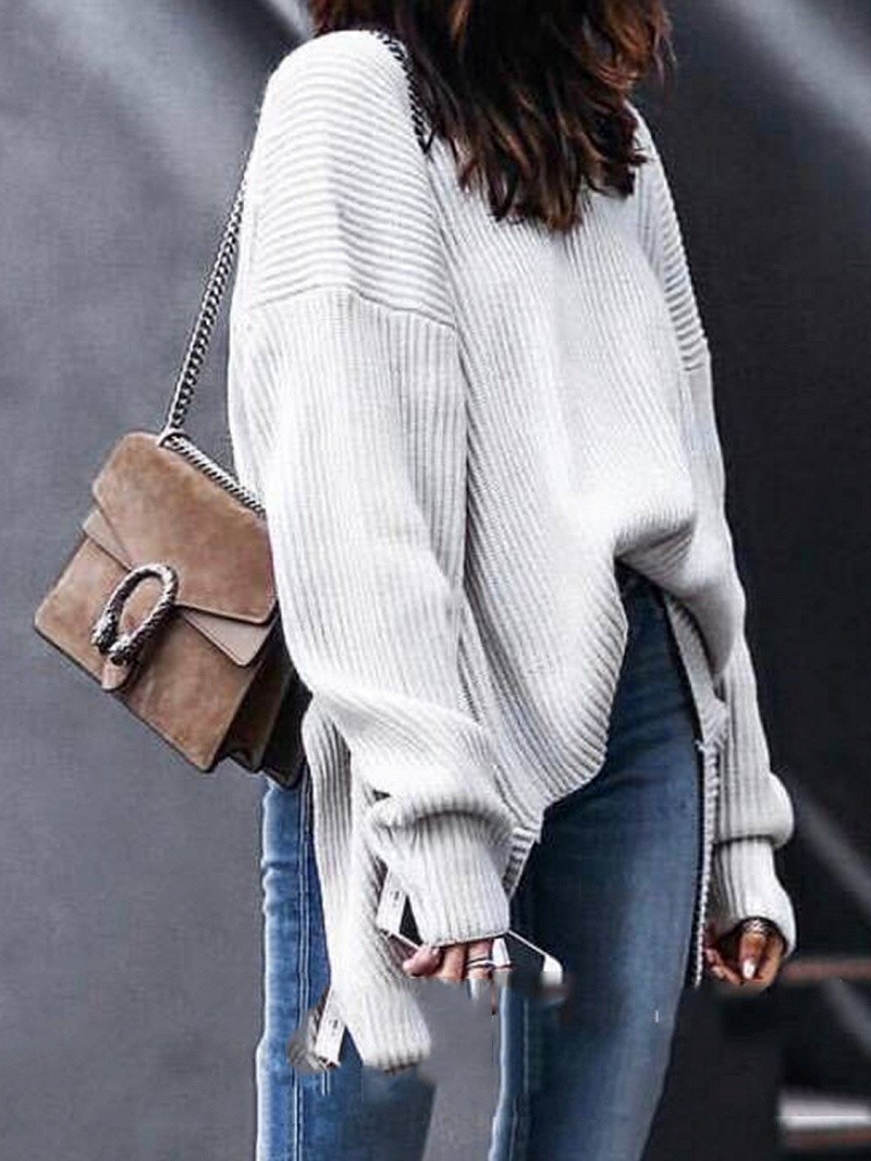White Open Back Long Sleeve Knit Sweater | choies