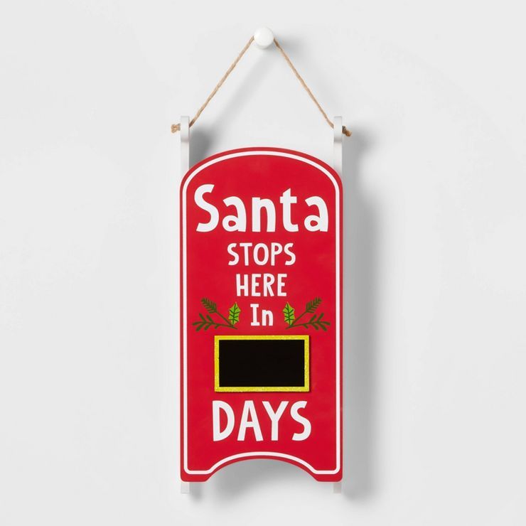 20&#34; Wood Sled &#39;Santa Stops Here In&#39; Countdown Sign Red - Wondershop&#8482; | Target