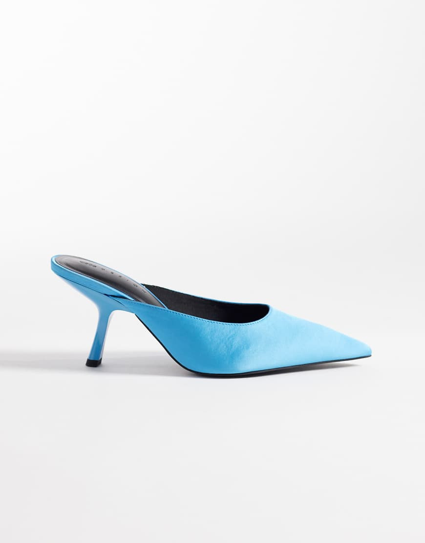 ASOS DESIGN Sophie mid heeled mules in bright blue | ASOS (Global)