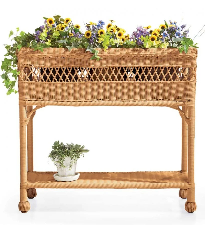 Plow & Hearth Easy Care Resin Wicker Rectangular Planter - Off-White | Walmart (US)