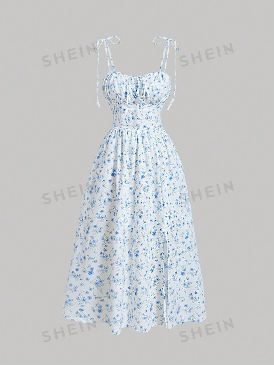 SHEIN MOD Ditsy Floral Print Tie Shoulder Cami Dress | SHEIN