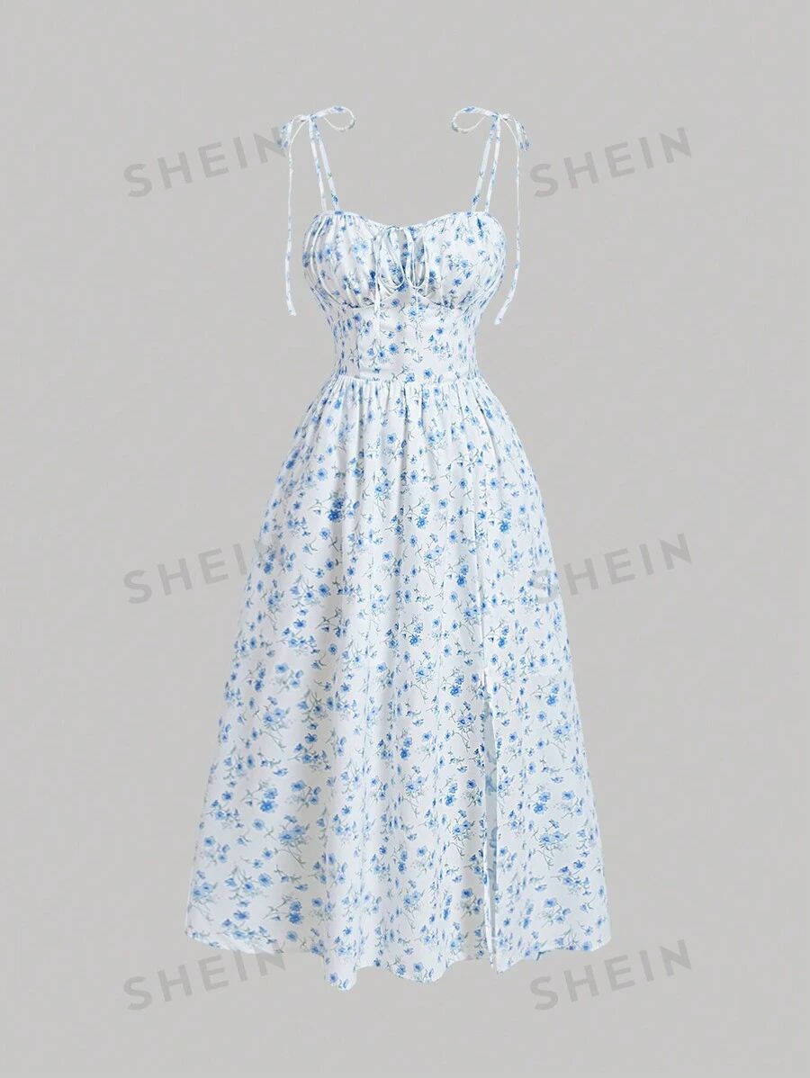 SHEIN MOD Ditsy Floral Print Tie Shoulder Cami Dress | SHEIN