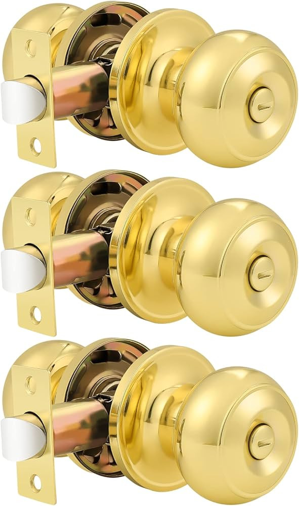 Probrico Privacy Door Knobs Lock Interior Bedroom Bathroom Door Handle Polished Brass Round Ball ... | Amazon (US)